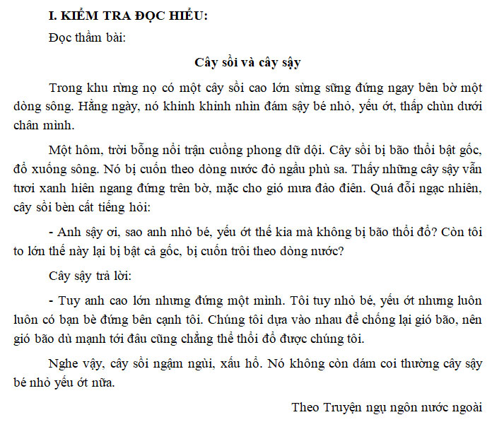 Đề thi ma trận Tiếng Việt lớp 4 cuối kì I